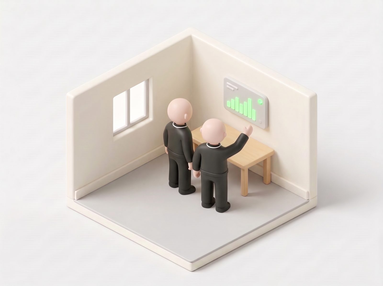 Dos personas viendo el dashboard de monitoreo en una pantalla de pared